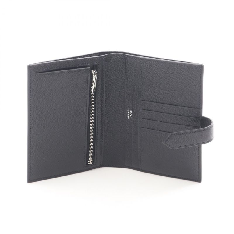 Hermes Bifold Wallet Bearn Compact Black Leather Calf (cowhide) Bearn Compact