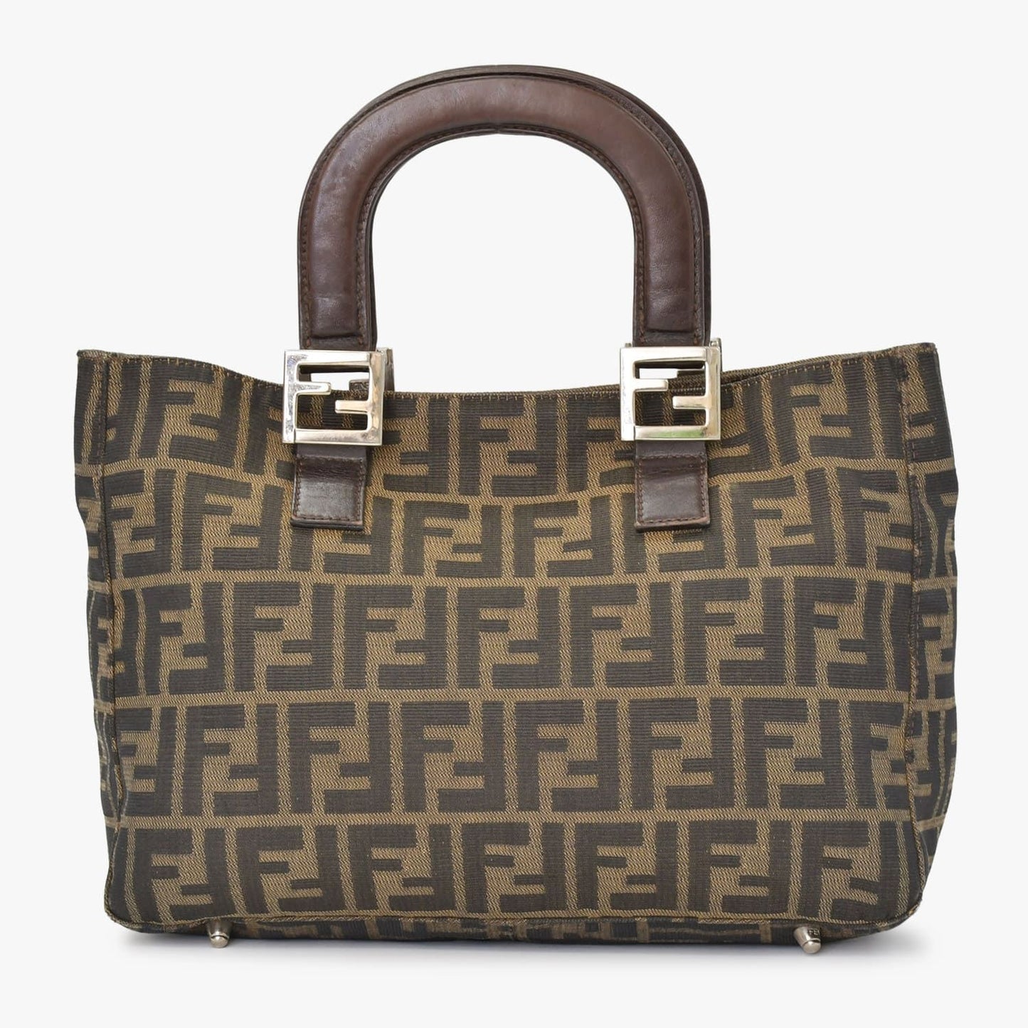 Fendi Tote Bag Zucca Pattern Canvas Brown Silver