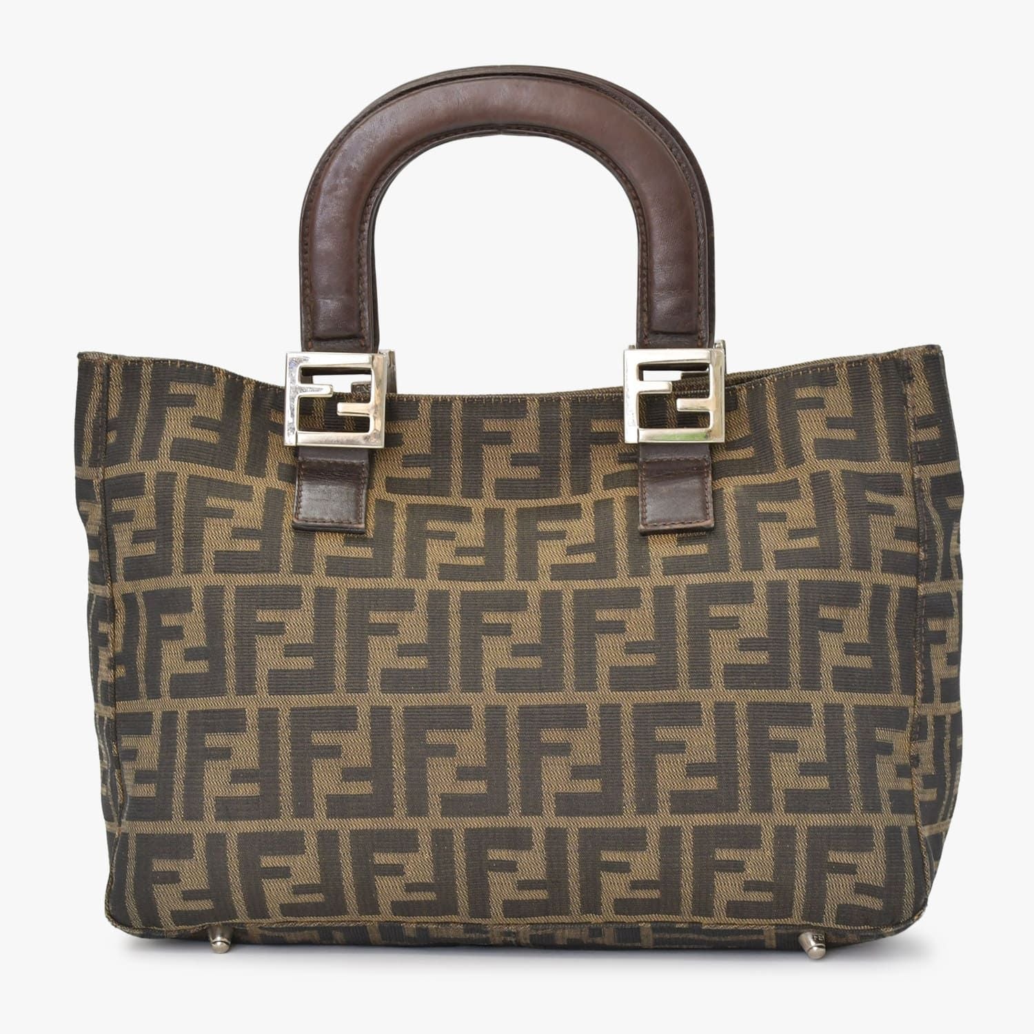 Fendi Tote Bag Zucca Pattern Canvas Brown Silver