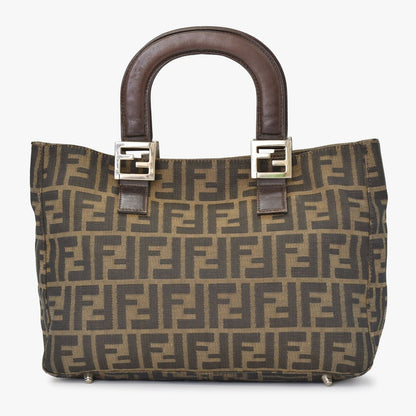 Fendi Tote Bag Zucca Pattern Canvas Brown Silver