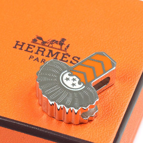 Hermes Scarf Ring Epaulette Metal Twilly Gaviroche Epaulettes Silver Orange