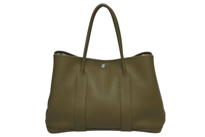Hermes Garden Party PM Tote Bag Negonda Canvas Olive Green Silver