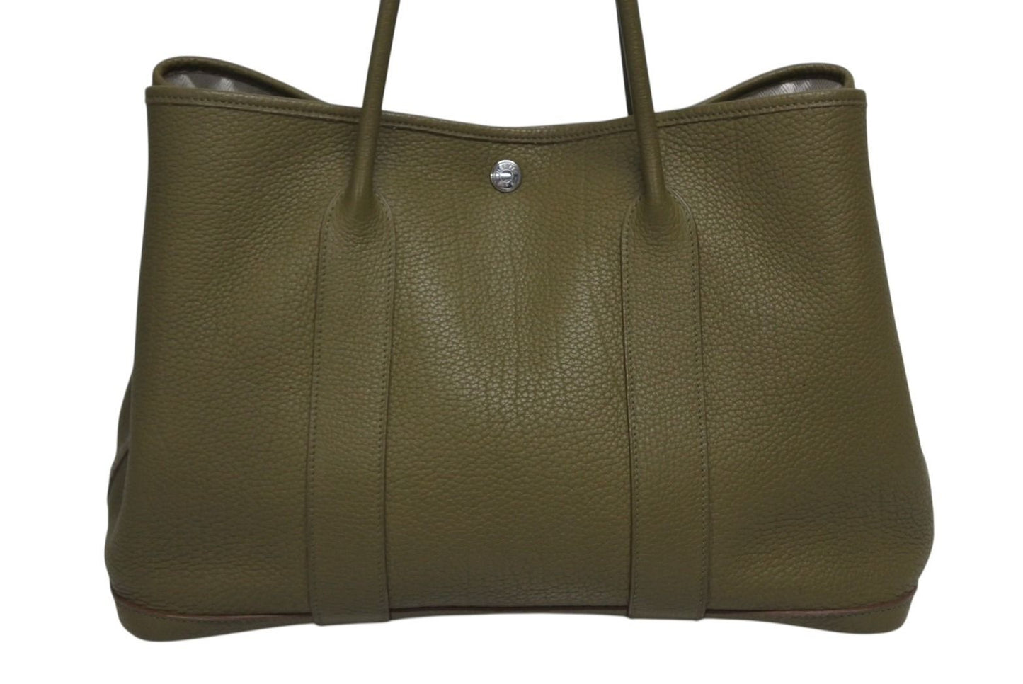 Hermes Garden Party PM Tote Bag Negonda Canvas Olive Green Silver — view 3