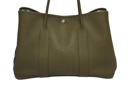 Hermes Garden Party PM Tote Bag Negonda Canvas Olive Green Silver — view 3