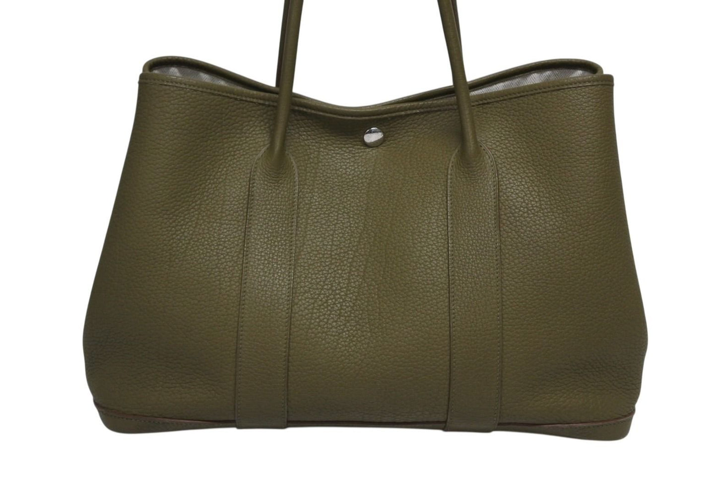 Hermes Garden Party PM Tote Bag Negonda Canvas Olive Green Silver — view 2