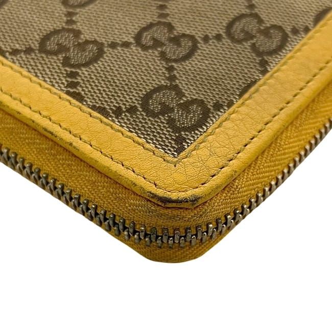 Gucci L-shaped Zipper Long Wallet Beige Yellow GG Canvas Bamboo