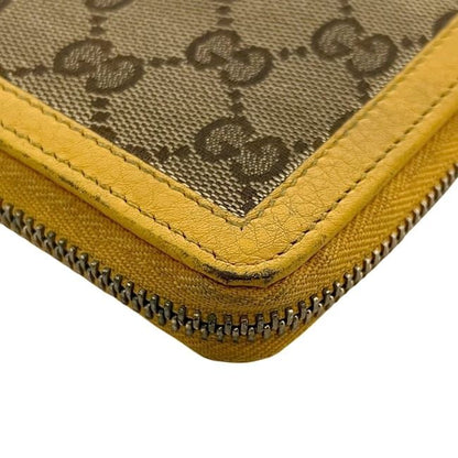 Gucci L-shaped Zipper Long Wallet Beige Yellow GG Canvas Bamboo