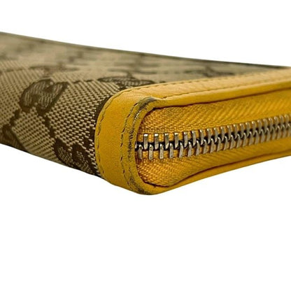 Gucci L-shaped Zipper Long Wallet Beige Yellow GG Canvas Bamboo