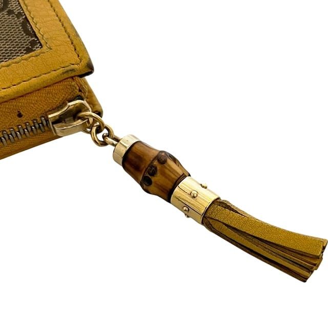 Gucci L-shaped Zipper Long Wallet Beige Yellow GG Canvas Bamboo