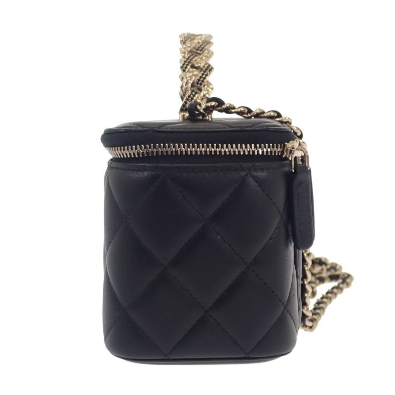 Chanel Top Handle Long Vanity Case 2-Way Bag Shoulder Lambskin Black
