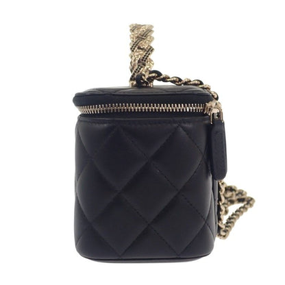 Chanel Top Handle Long Vanity Case 2-Way Bag Shoulder Lambskin Black