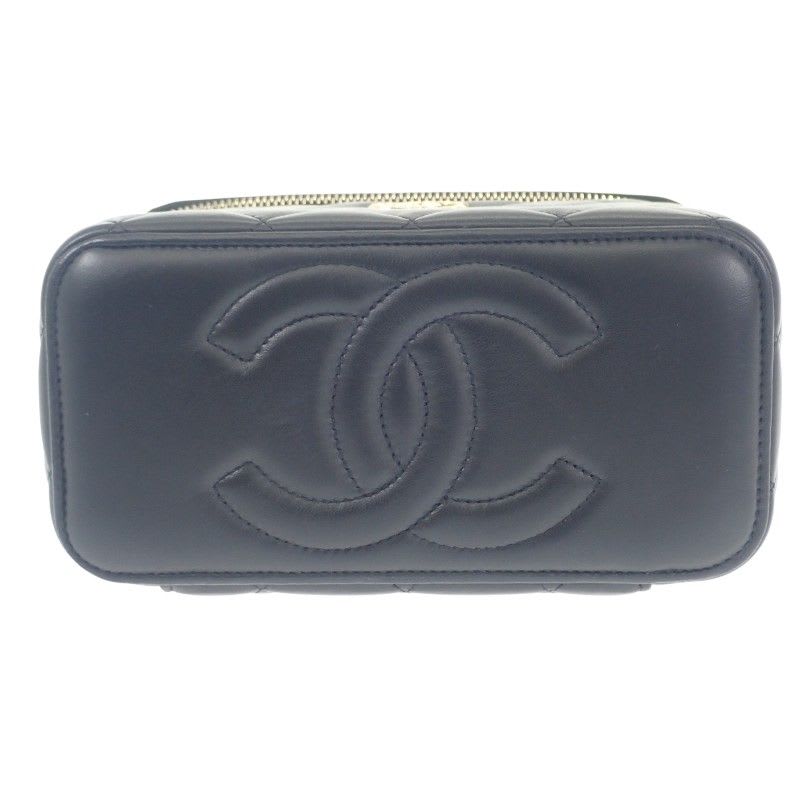 Chanel Top Handle Long Vanity Case 2-Way Bag Shoulder Lambskin Black