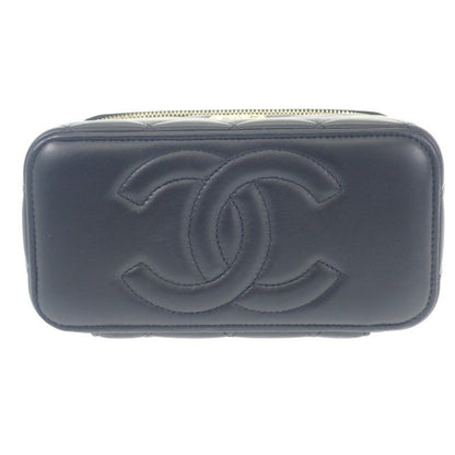 Chanel Top Handle Long Vanity Case 2-Way Bag Shoulder Lambskin Black