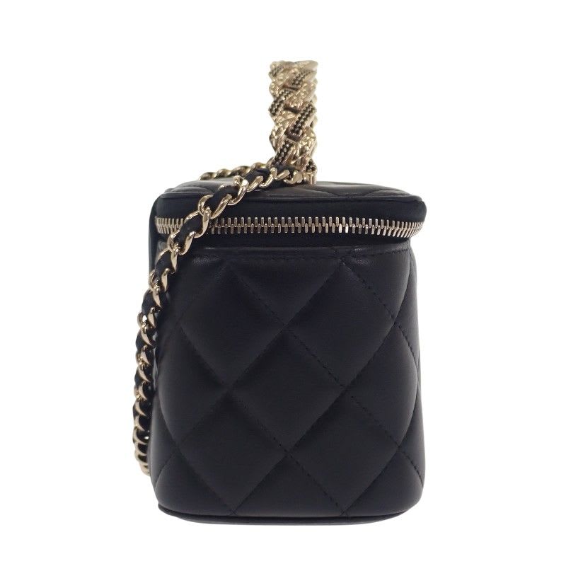 Chanel Top Handle Long Vanity Case 2-Way Bag Shoulder Lambskin Black