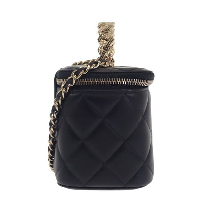 Chanel Top Handle Long Vanity Case 2-Way Bag Shoulder Lambskin Black