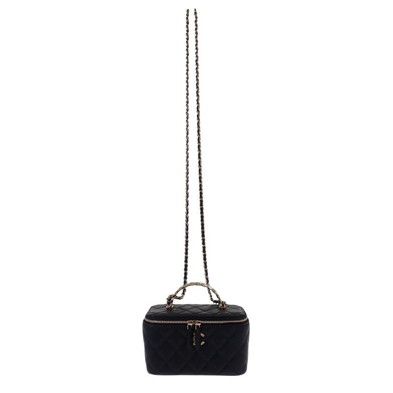 Chanel Top Handle Long Vanity Case 2-Way Bag Shoulder Lambskin Black