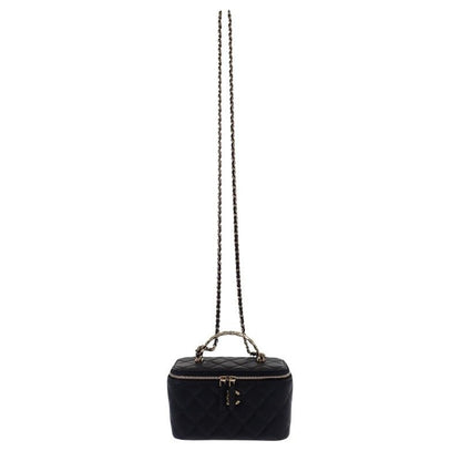 Chanel Top Handle Long Vanity Case 2-Way Bag Shoulder Lambskin Black