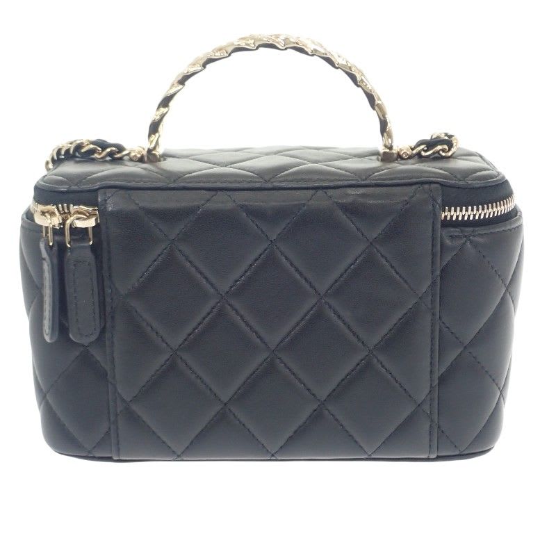 Chanel Top Handle Long Vanity Case 2-Way Bag Shoulder Lambskin Black