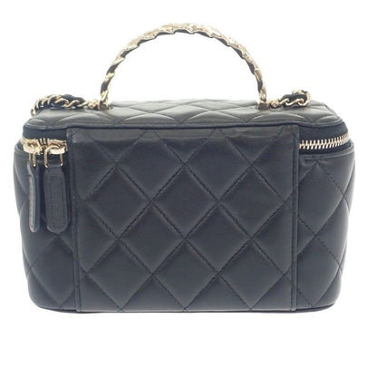 Chanel Top Handle Long Vanity Case 2-Way Bag Shoulder Lambskin Black
