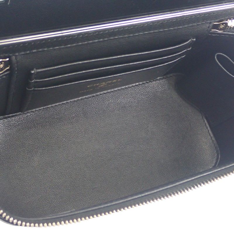 Chanel Top Handle Long Vanity Case 2-Way Bag Shoulder Lambskin Black
