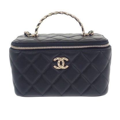 Chanel Top Handle Long Vanity Case 2-Way Bag Shoulder Lambskin Black