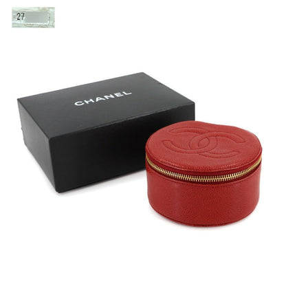 Chanel Chanel Jewelry Case Box Accessory Pouch Caviar Leather Red Vintage