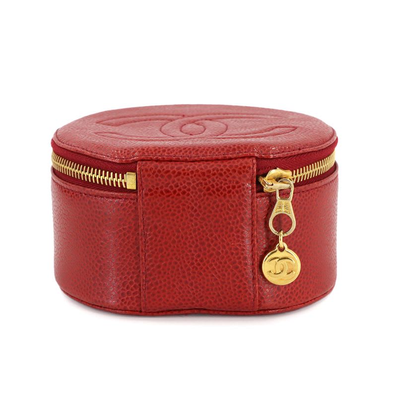 Chanel Chanel Jewelry Case Box Accessory Pouch Caviar Leather Red Vintage
