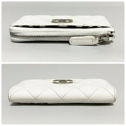 Chanel Quilted Zip Card Case CC Logo White