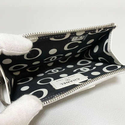 Chanel Quilted Zip Card Case CC Logo White