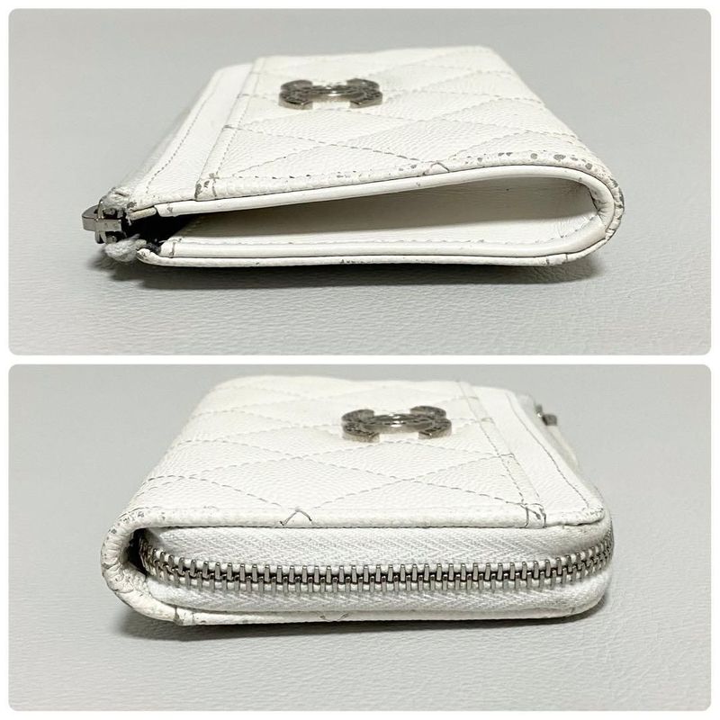 Chanel Quilted Zip Card Case CC Logo White