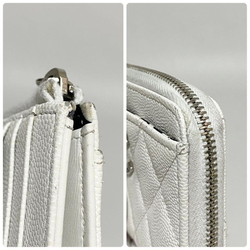 Chanel Quilted Zip Card Case CC Logo White