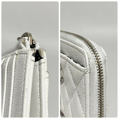 Chanel Quilted Zip Card Case CC Logo White