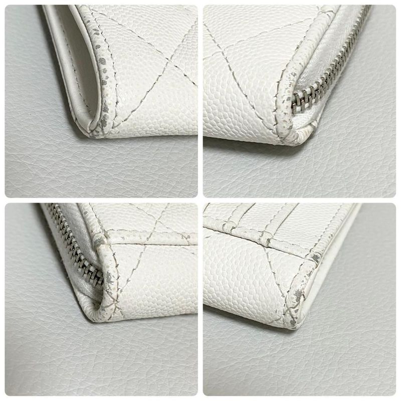 Chanel Quilted Zip Card Case CC Logo White