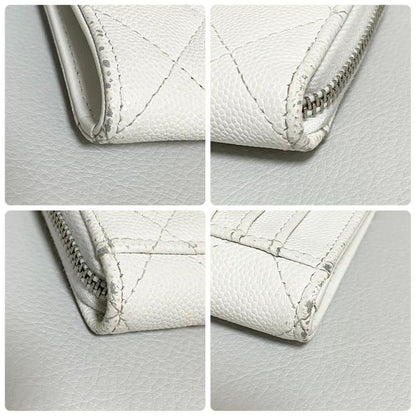 Chanel Quilted Zip Card Case CC Logo White