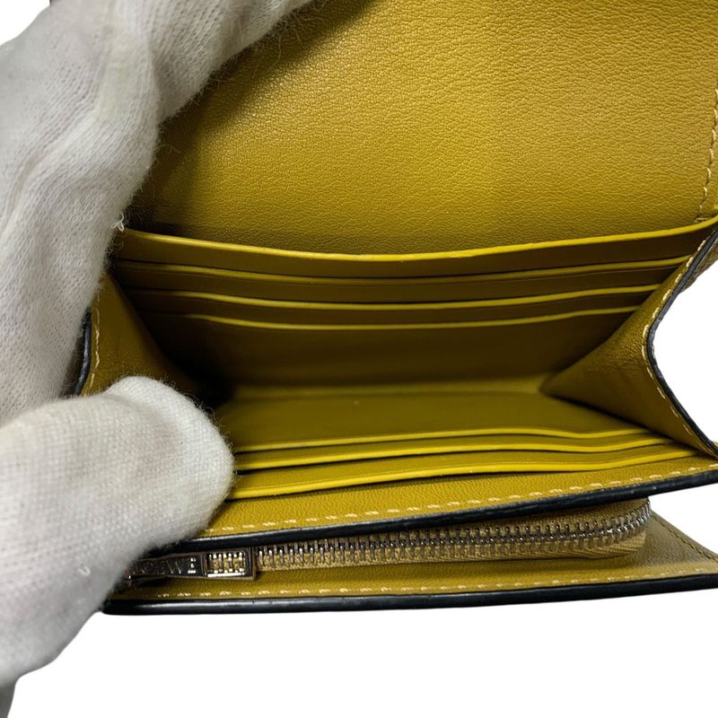 3727 Loewe Anagram Flap Wallet Bifold Wallet C821l57x01 Yellow Series Used