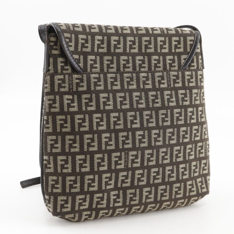 Fendi Zucchino Nylon Canvas Brown Women's Shoulder Bag
