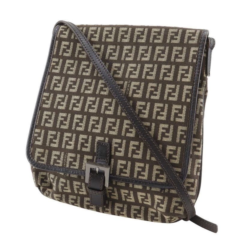 Fendi Zucchino Nylon Canvas Brown Women's Shoulder Bag