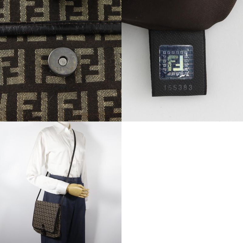 Fendi Zucchino Nylon Canvas Brown Women's Shoulder Bag