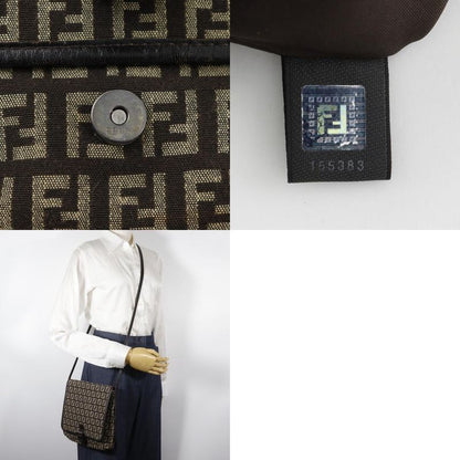 Fendi Zucchino Nylon Canvas Brown Women's Shoulder Bag