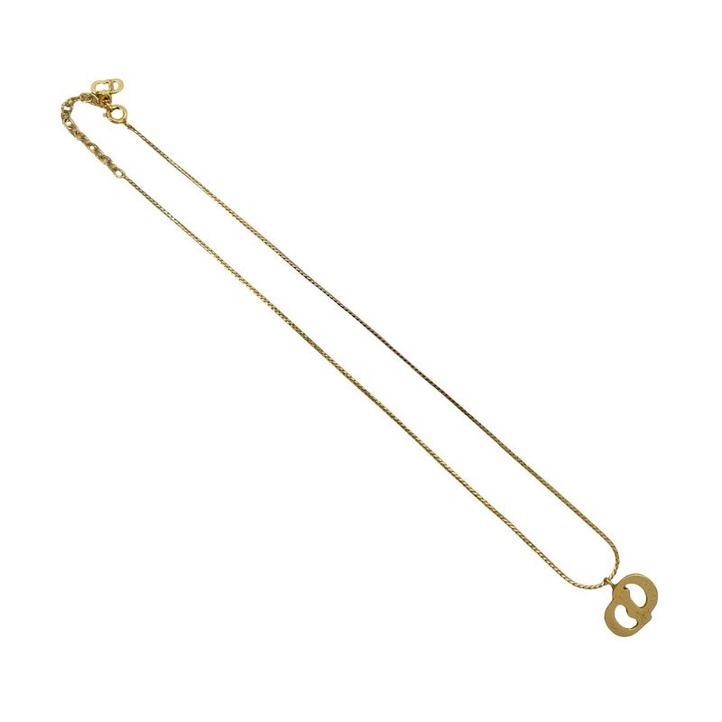 Christian Dior Vintage CD Logo GP Necklace Pendant Choker Accessory Gold 28917