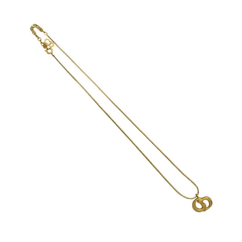 Christian Dior Vintage CD Logo GP Necklace Pendant Choker Accessory Gold 28917