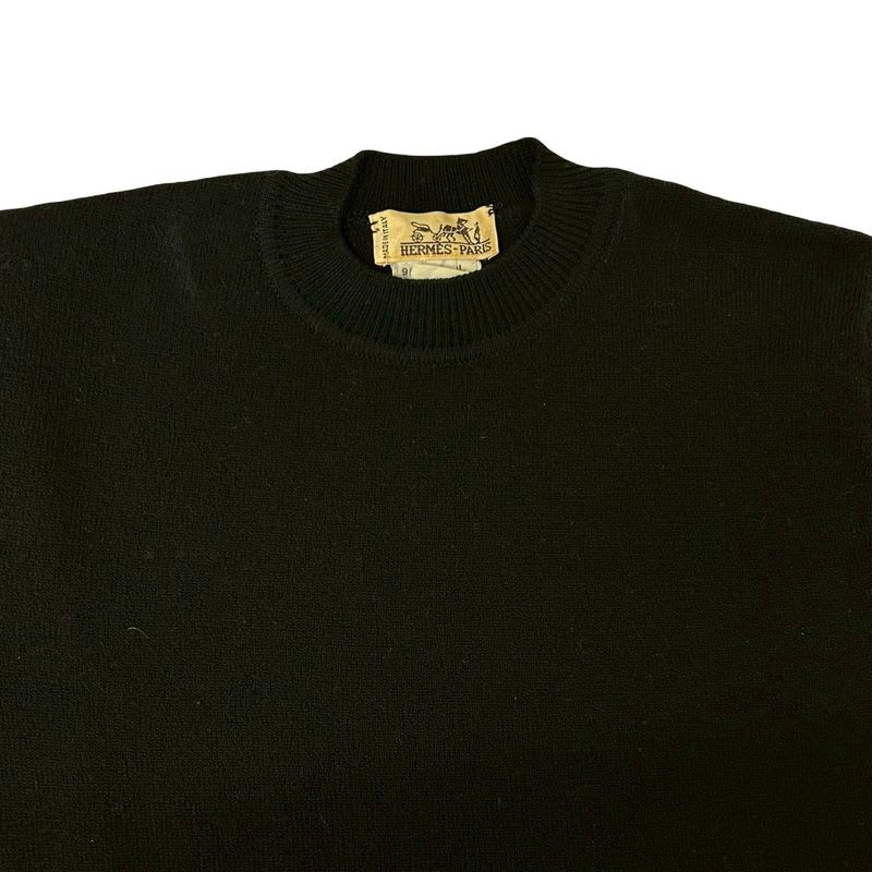 Hermes Wool Sweater Knit Top M Size Women's Black White 71781