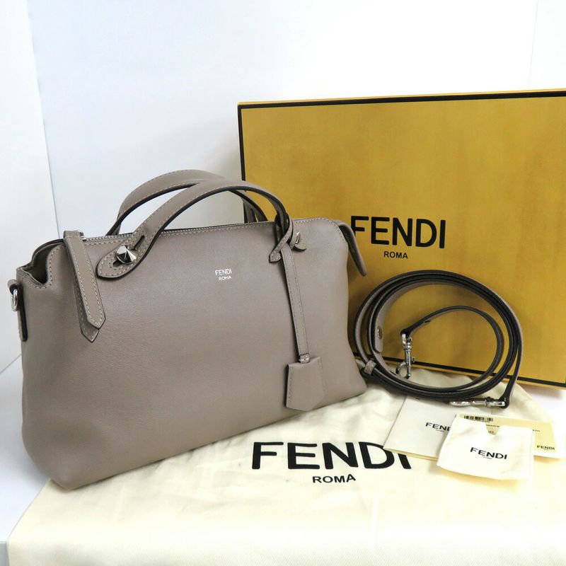 Fendi Visible Medium Leather 8bl146 Cuff Leather Greige 2way Handbag