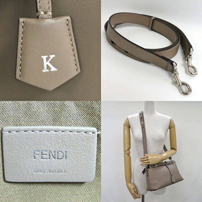 Fendi Visible Medium Leather 8bl146 Cuff Leather Greige 2way Handbag