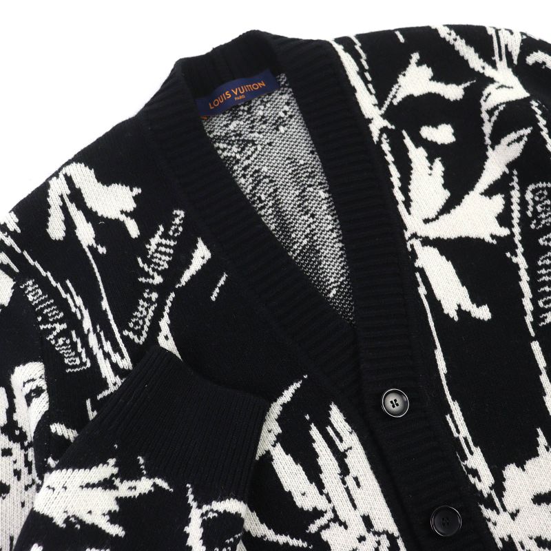 △louis Vuitton 100% Wool Thistle Jacquard V-neck Knit Cardigan Black S With