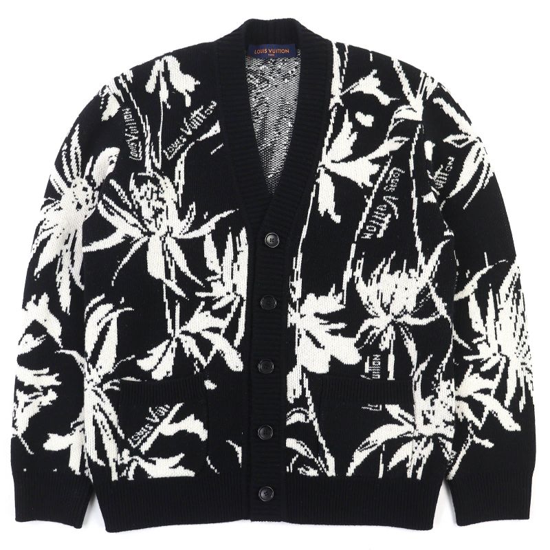 △louis Vuitton 100% Wool Thistle Jacquard V-neck Knit Cardigan Black S With
