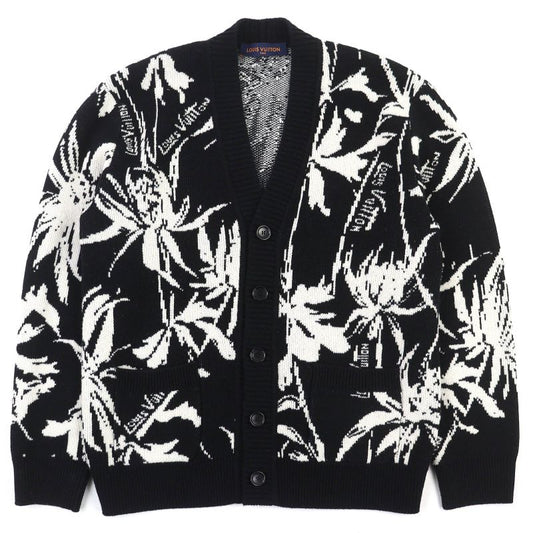△louis Vuitton 100% Wool Thistle Jacquard V-neck Knit Cardigan Black S With