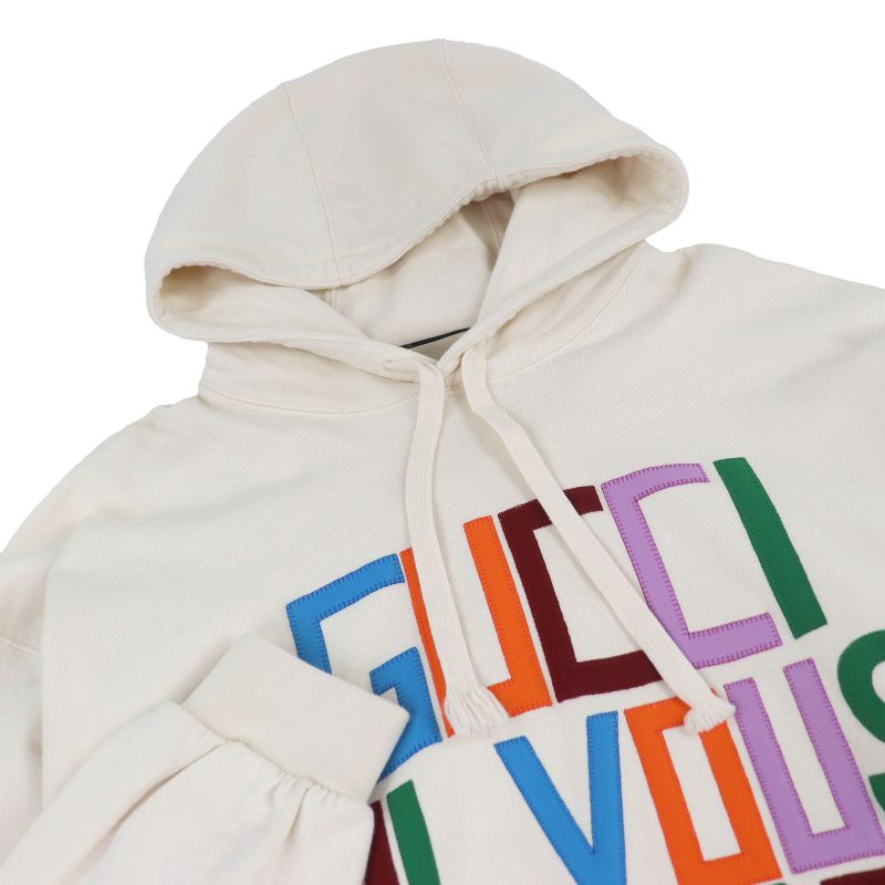 □gucci 721427 Patch Felt Cotton Pullover Sweatshirt Hoodie Ivory XS Genuine