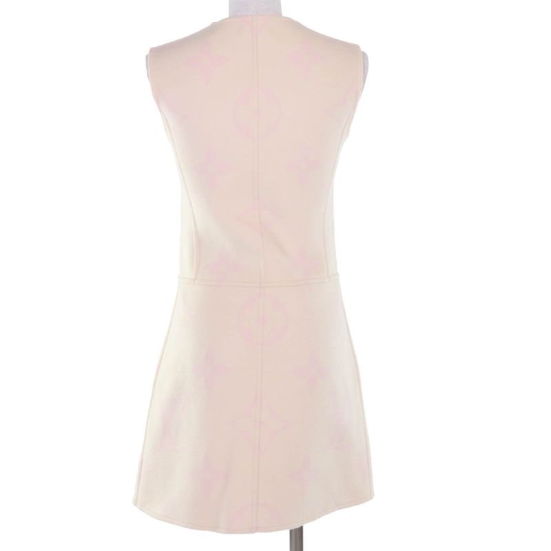 ◇louis Vuitton Fids06 Wool Silk Giant Monogram Front Zip Sleeveless Dress Ivory