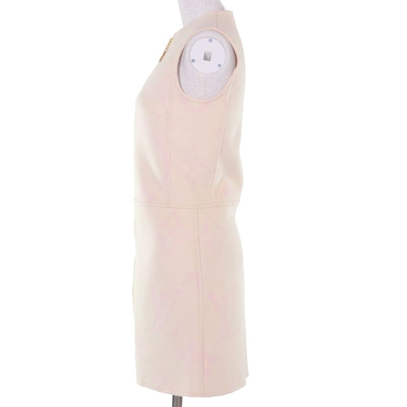 ◇louis Vuitton Fids06 Wool Silk Giant Monogram Front Zip Sleeveless Dress Ivory